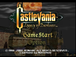 Castlevania title screen for Nintendo 64